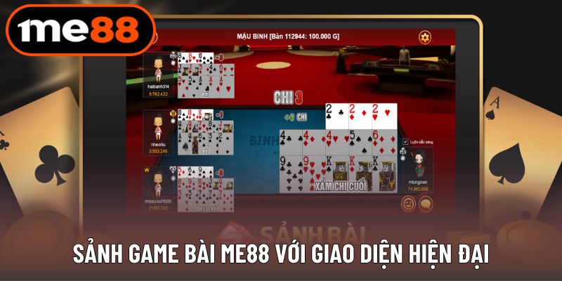 Sảnh game bài ME88 với giao diện hiện đại